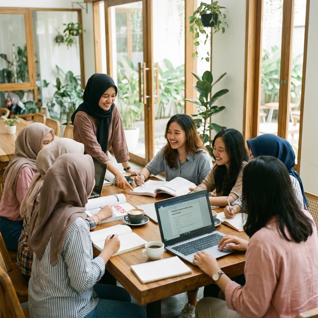 Indonesian students studying for IELTS
